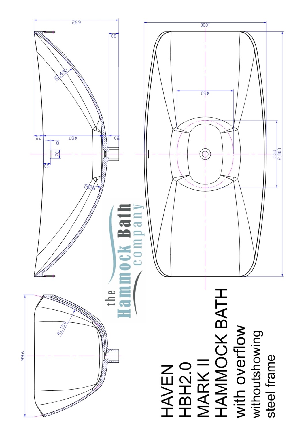 Haven HBH2.0 Hammock BathBath only size spec sheet 1